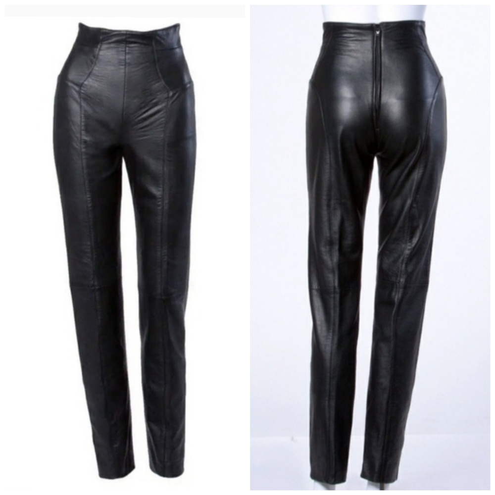 Michael Hoban Genuine Leather High Waisted Pants Black Skinny Pants